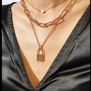 Gold Triple Layer Mini Heart Lock Pendant Necklace